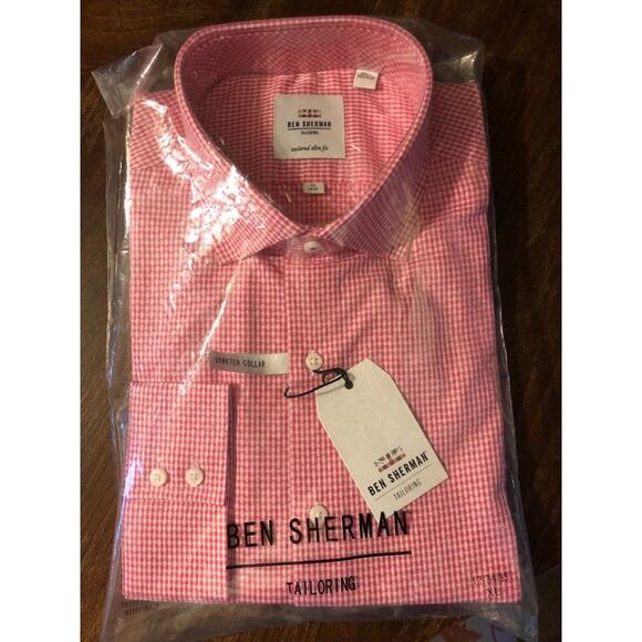 Ben Sherman Tailoring Office Stretch Collar 17 14 - 15 Coral Button Up Shirt - Picture 1 of 10
